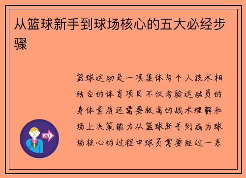 从篮球新手到球场核心的五大必经步骤