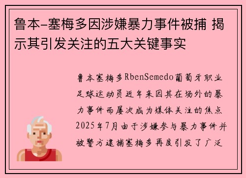 鲁本-塞梅多因涉嫌暴力事件被捕 揭示其引发关注的五大关键事实